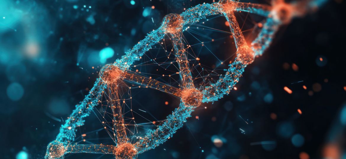 AI-driven protein structure prediction, showing advanced algorithms predicting the folding of complex proteins with accuracy, used for drug discovery and biotechnology