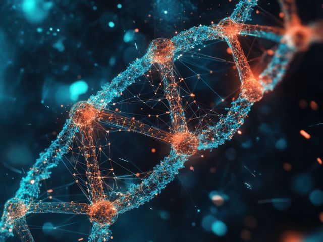 AI-driven protein structure prediction, showing advanced algorithms predicting the folding of complex proteins with accuracy, used for drug discovery and biotechnology